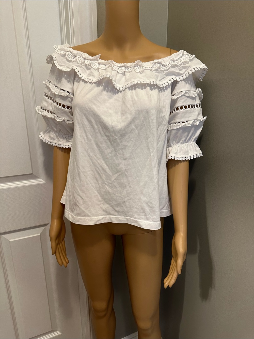 Lilly Pulitzer White Off-Shoulder Eyelet Ruffle Blouse